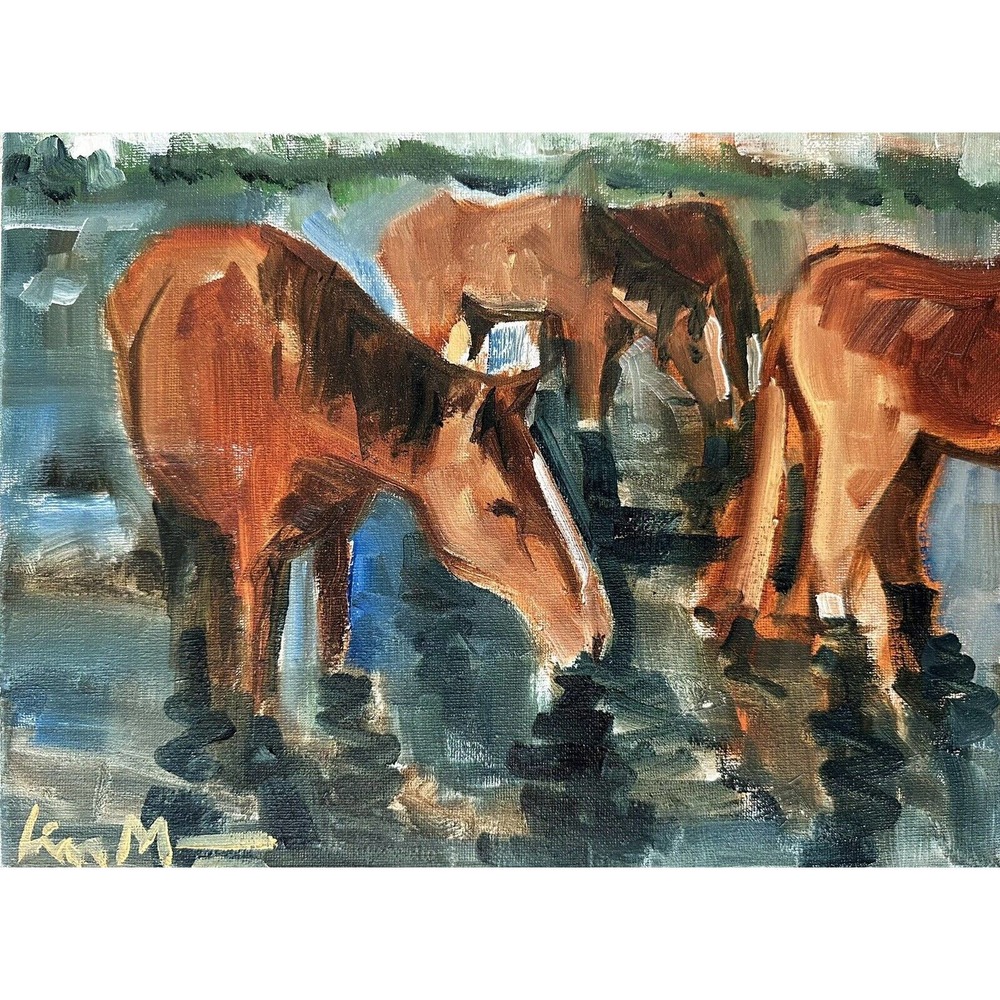Original Horse Painting Expressionist Signed Liam Matthew Arizona River 9x12